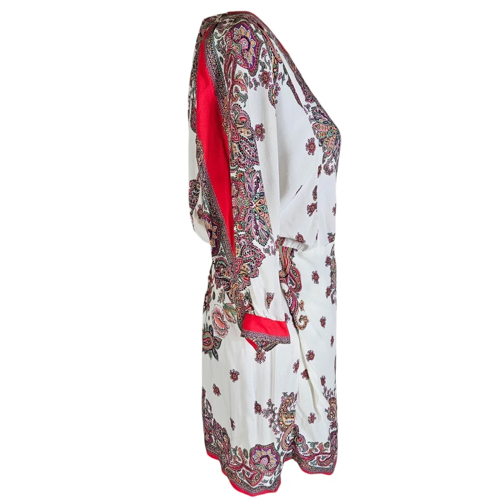 Zara Pink Paisley Floral Print Wrap Mini Dress Sz M Tie Waist Feminine Flirty - Picture 7 of 16